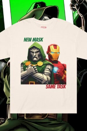 Unisex Marvel-Inspired Graphic T-Shirt – Iron Man & Doctor Doom "New Mask, Same Task" (Marvel-Inspired)