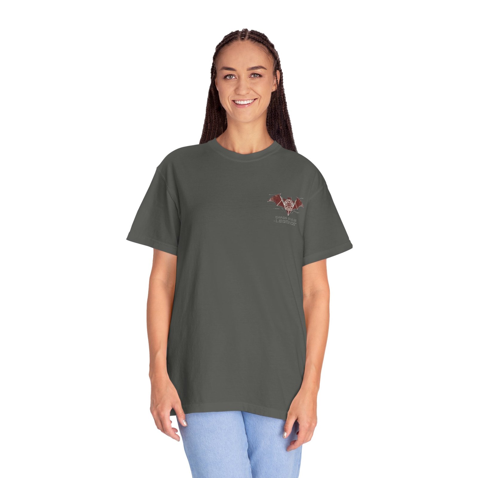 Chaos Builds Legends T-Shirt — Gothic Cityscape Graphic Tee - Image 52