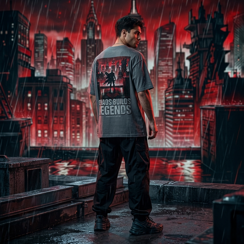 Chaos Builds Legends T-Shirt — Gothic Cityscape Graphic Tee
