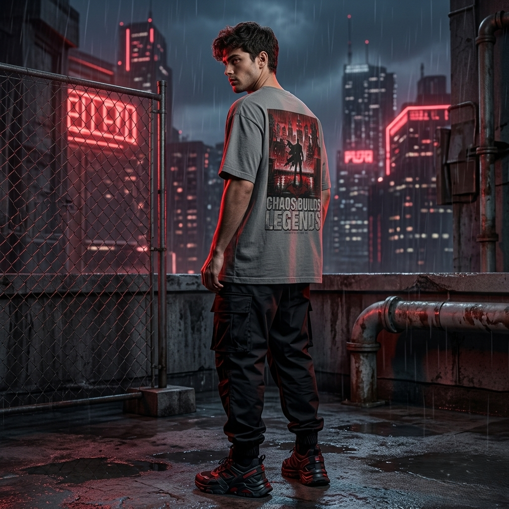 Chaos Builds Legends T-Shirt — Gothic Cityscape Graphic Tee - Image 3