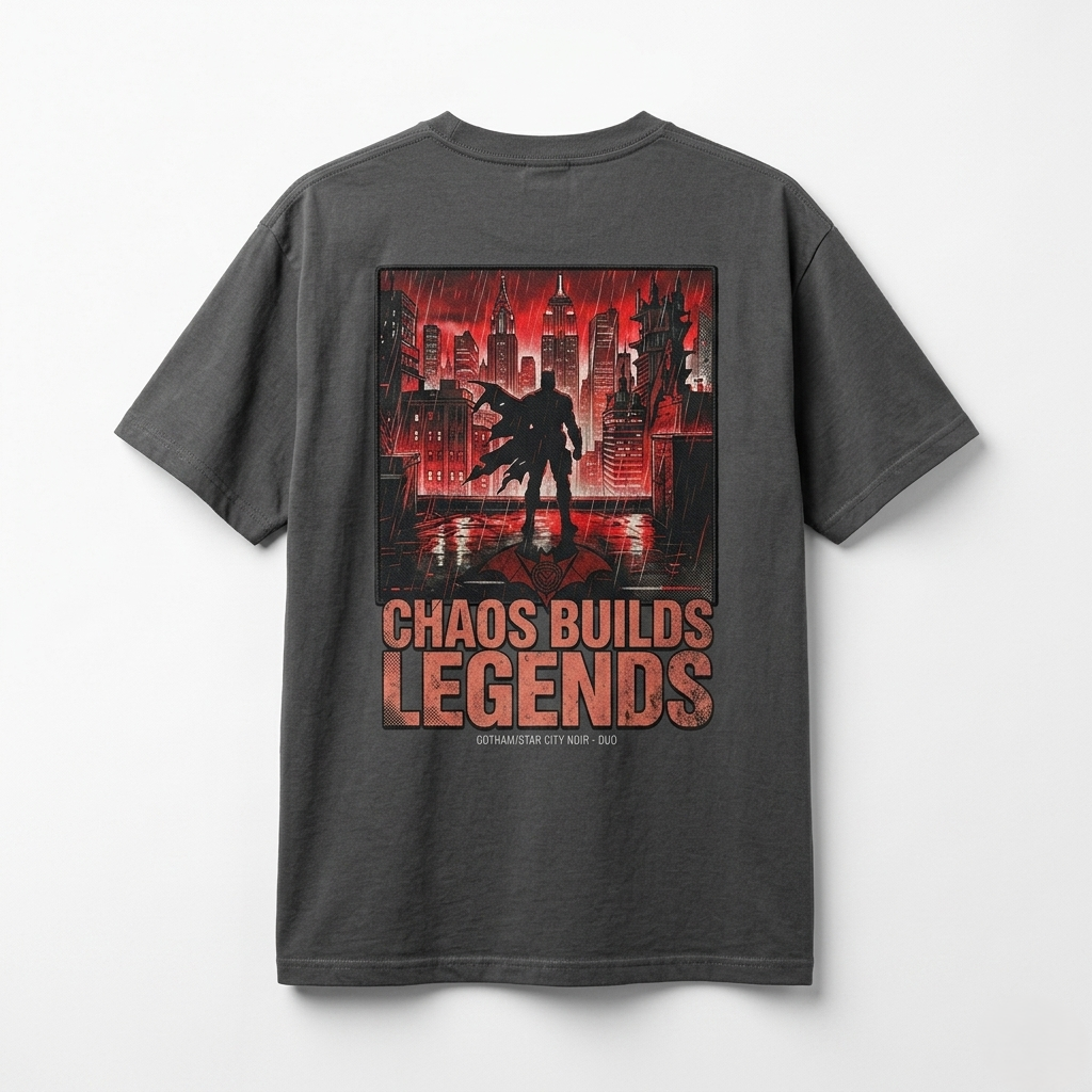 Chaos Builds Legends T-Shirt — Gothic Cityscape Graphic Tee - Image 4