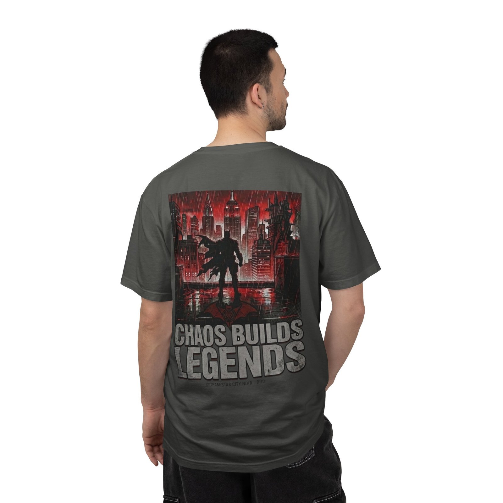 Chaos Builds Legends T-Shirt — Gothic Cityscape Graphic Tee - Image 51