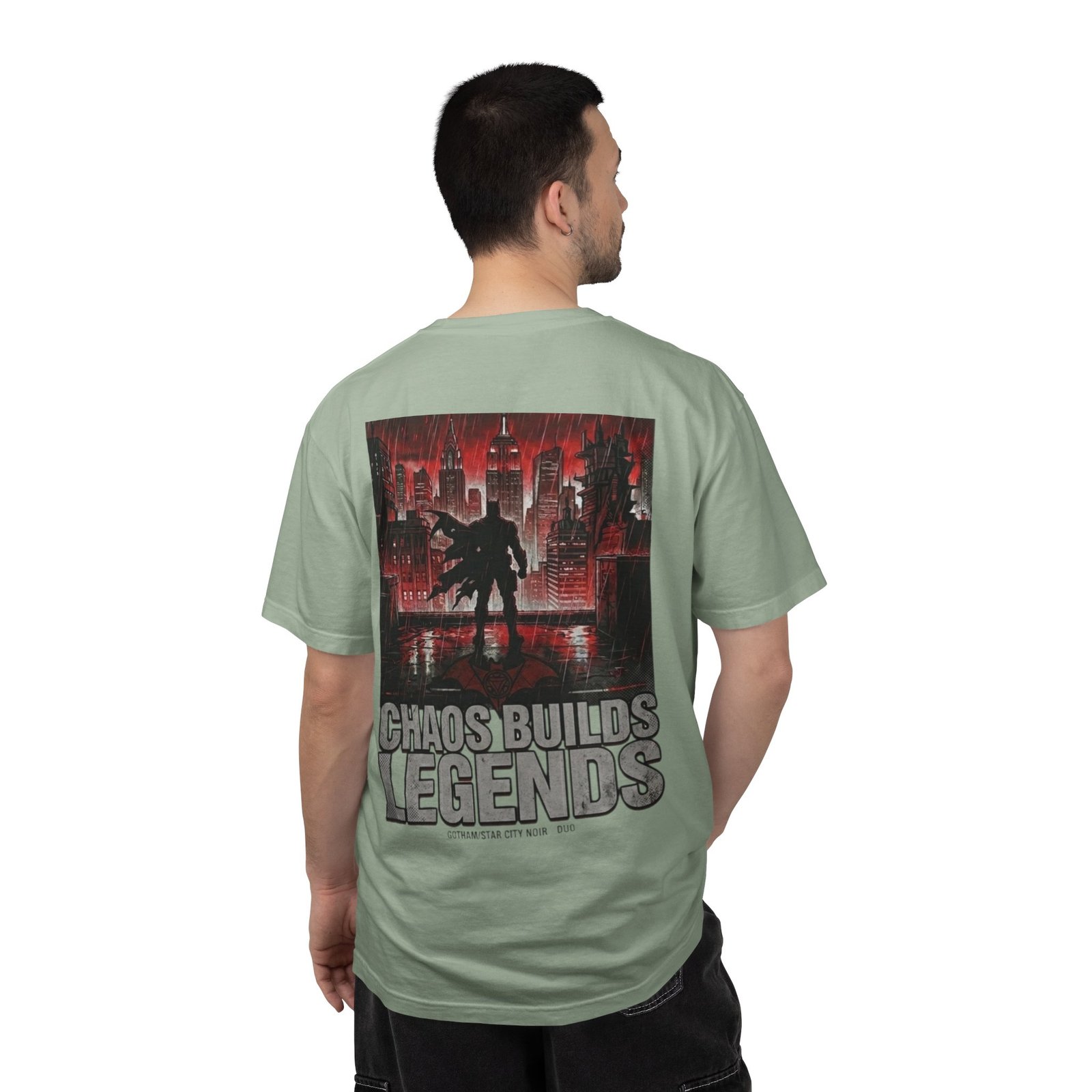 Chaos Builds Legends T-Shirt — Gothic Cityscape Graphic Tee - Image 59